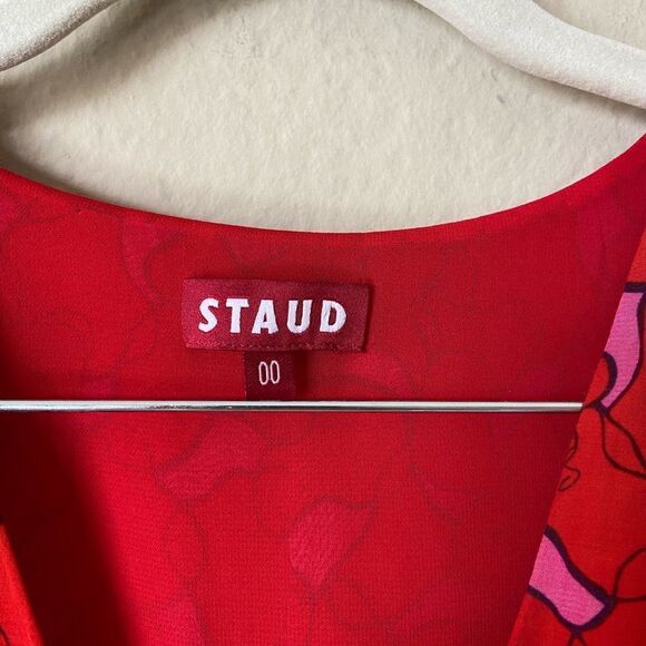 Staud Milla Mini Red Dress Puff Sleeve Size 00 - Picture 6 of 6